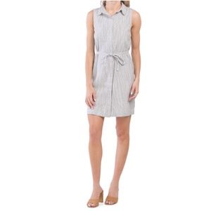 NWT New Tahari Linen Sleeveless Hidden Placket Yarn Dyed Striped Short Dress